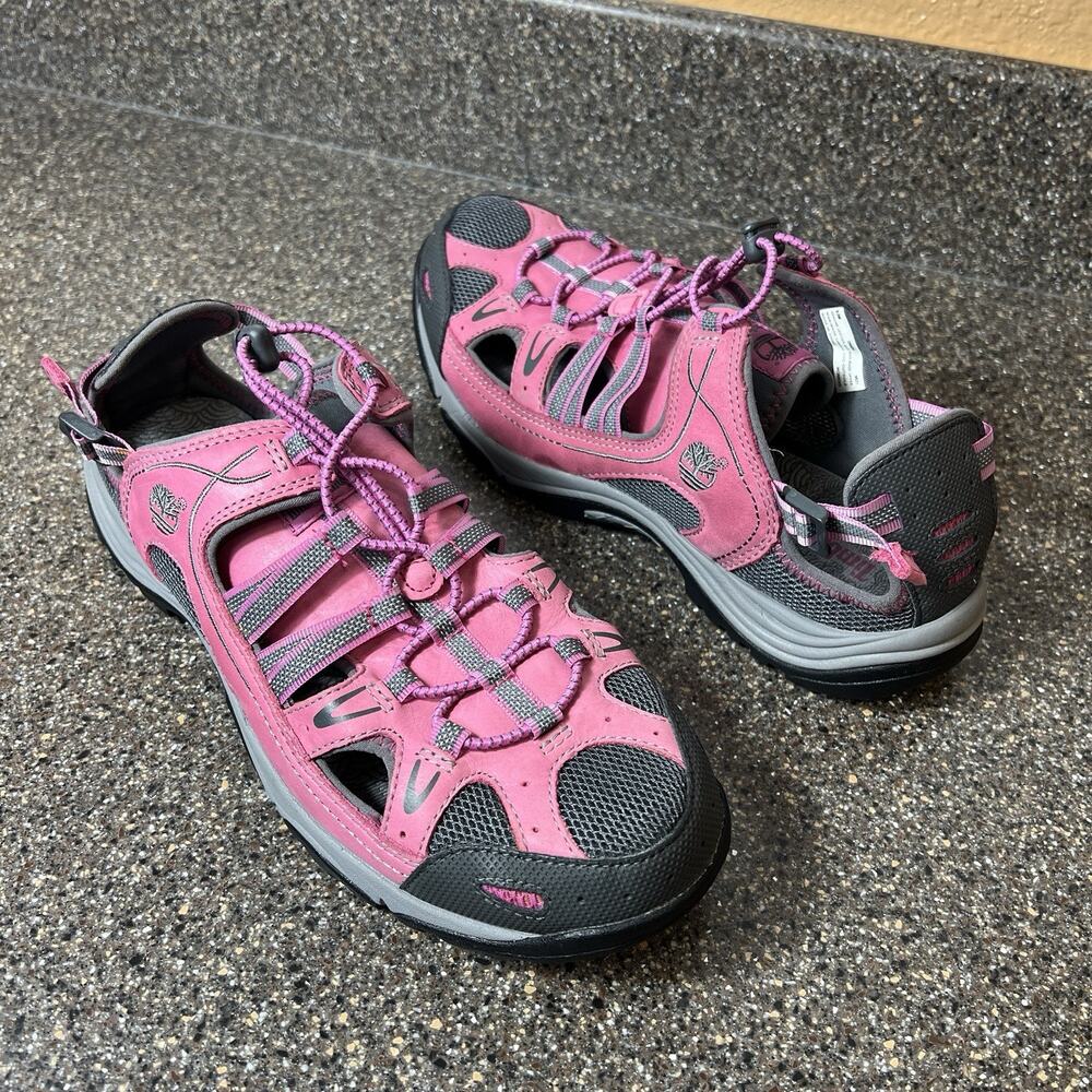 Timberland Sport Sandals Womens 9.5M Fisherman Pink Leather Comfort Hiking Shoes